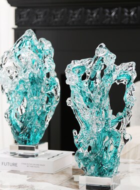 太湖石艺术玻璃发财树摆件现代简约客厅酒店样板间博古架桌面装饰