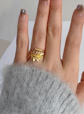 法式老钱风不规则叶可调戒指