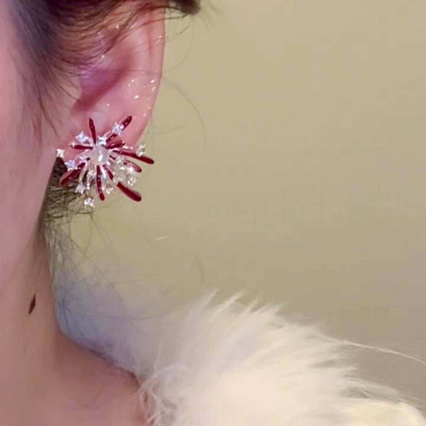 复古超闪酒红色烟花耳钉女本命年新年氛围感耳环独特气质秋冬耳饰,淘宝优惠券,粉丝福利购,淘宝优惠卷