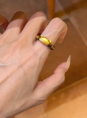 猫咪小法棍萌宠转运珠戒指猫眼色指环配饰女食指戒秋冬百搭高级感
