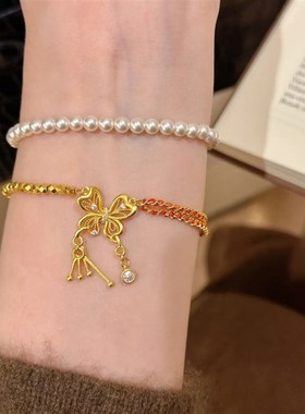 金色镂空蝴蝶红绳手链女新中式编织不对称小众手饰精致气质手绳