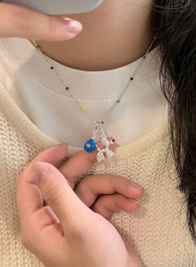 彩色m豆小狗气球吊坠项链女2026新款高级感锁骨链多巴胺装饰配饰