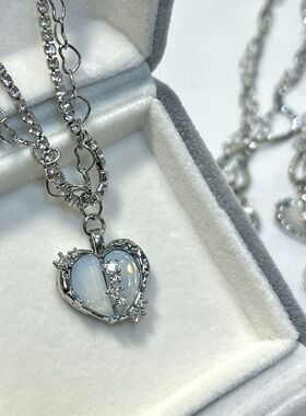 「日落派对」分裂爱心多层闪钻锆石宝藏项链女甜酷气质高级锁骨链