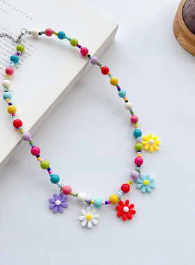 多巴胺撞色小雏菊锁骨链女款可爱小众设计颈链度假风甜美气质项链