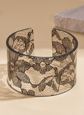 「粉雾缚诗」复古浪漫粉色蕾丝透明手镯中古vintage时尚百搭手镯