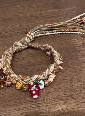 秋冬季姜饼人圣诞手链小众设计编织圣诞系列手绳圣诞树吊坠手饰品