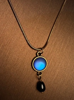 蝶羽项链中古手作项链复古琉璃项链蓝色吊坠2025爆款中古小众设计