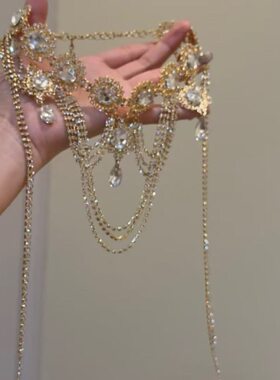 复古宫廷风金色流苏项链女轻奢气质高级感重工夸张锁骨链宴会颈链