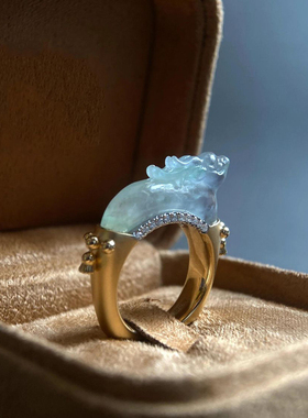 复古文玩戒指仿玉髓国潮风食指环小众设计高级新中式麒麟瑞兽戒指