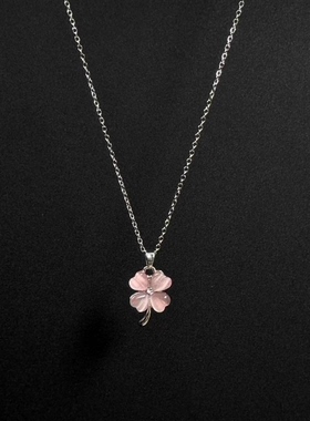 淡粉色四叶草仿猫眼石手链女ins小众设计学生韩版简约手链闺蜜