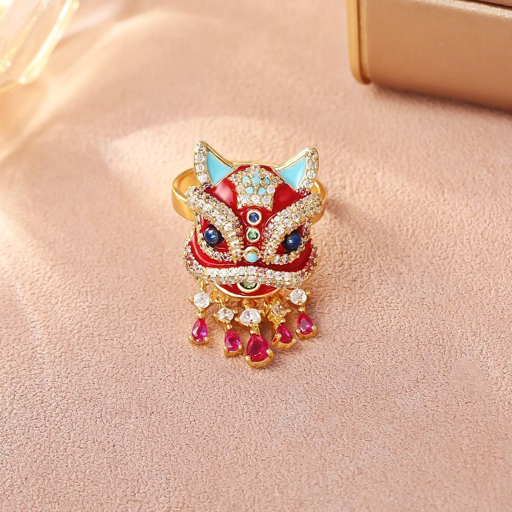 国风招财醒狮耳钉戒指项链套装高级感仿锆耳环女复古个性新年礼物,淘宝优惠券,粉丝福利购,淘宝优惠卷