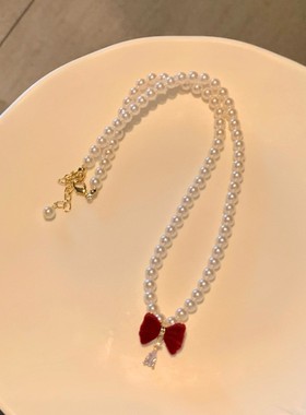 红丝绒蝴蝶结小香风项链choker秋冬女日韩简约设计吊坠锁骨链颈链