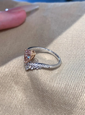 粉色水滴蝴蝶结仿锆戒指女小众轻奢精致满钻冷淡风叠戴开口指环潮