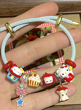 复古苹果Kitty猫滴釉编绳精致手链学生闺蜜手串情侣闺蜜生日手绳