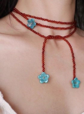 古着复古多巴胺中式串珠2025花朵新款项链流苏高级轻奢百搭项链