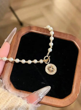 法式纽扣仿珍珠项链女2025新款高级感轻奢小众复古气质秋冬毛衣链