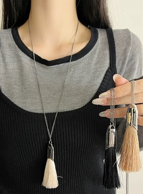 韩国博主车静媛同款毛刷流苏吊坠长款项链女气质时尚百搭挂脖配饰