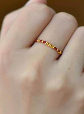 岁岁有金碎碎金红绳戒指女小众设计感本命年手工编织招财绳食指戒