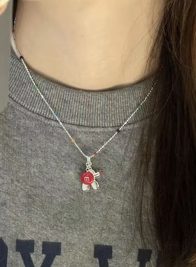 彩色m豆小狗气球项链女2025新款秋冬毛衣链多巴胺装饰锁骨链配饰