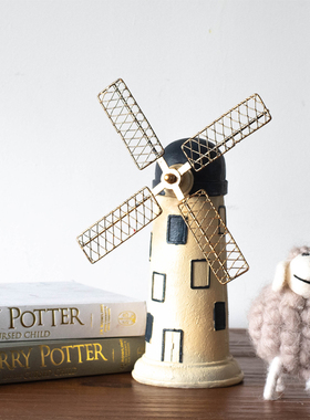 慕空间 复古做旧圆顶色荷兰风车 咖啡厅工业风个性装饰品