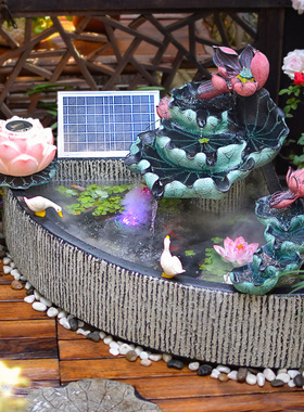 庭院花园布置荷花鱼池流水农家别墅小院造景装饰鱼缸喷泉景观