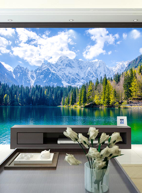 山水湖泊河流树林风景墙墙客厅电视背景墙饰画自粘壁画
