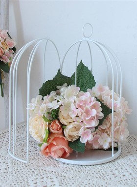 大小号ins铁艺黑白鸟笼可挂铁笼烤漆花盆婚庆装饰可插花多肉花盆