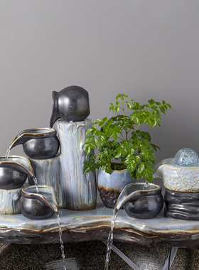 创意陶瓷流水器鱼缸循环水养鱼石槽流水喷泉水景