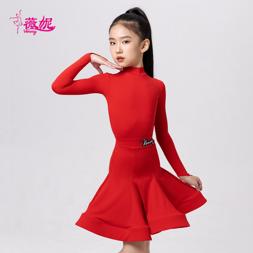 Venny薇妮舞服拉丁舞新款女童比赛服国标考级大裙摆规定服演出服 - 图0