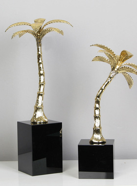 新中式轻奢客厅酒柜电视柜椰子树装饰品摆件客厅玄关样板间工艺品