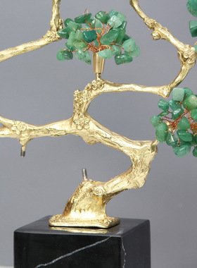 新中式天然紫水晶黄铜发财树摆件客厅玄关电视柜酒柜装饰品乔迁送