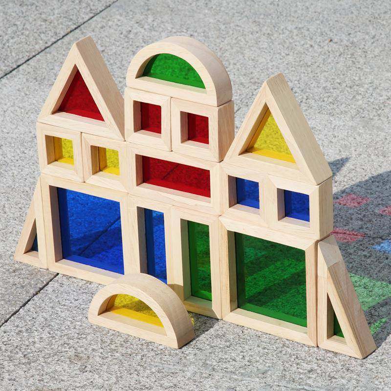 儿童光影亚克力叠叠乐积木透光彩虹形状认知早教拼搭木质玩具,淘宝优惠券,粉丝福利购,淘宝优惠卷