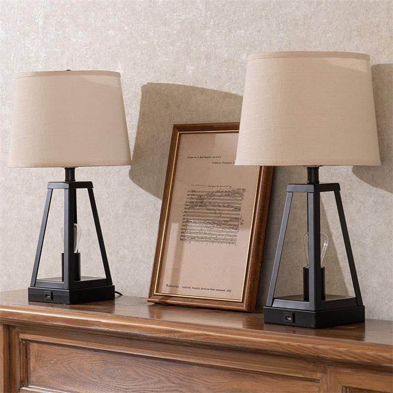 台灯床头灯美式复古工业风2头带USB充电口铁艺黑色新款,淘宝优惠券,粉丝福利购,淘宝优惠卷