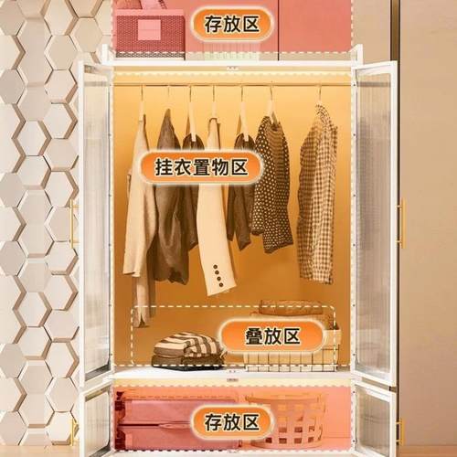 简易组装衣柜卧室家用出租房简约衣柜储物柜金属小户型小房间衣橱 - 图2