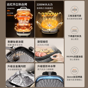 九阳多功能煎烤机家用不粘锅电饼铛加深煎饼机拆洗抗菌涂层烤饼机