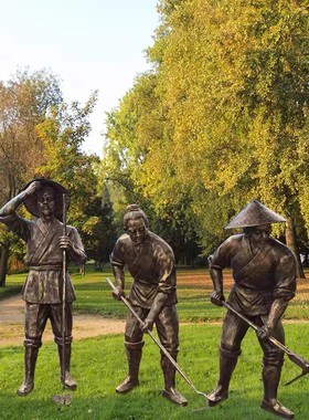 玻璃钢农耕人物雕塑文化牛拉犁民俗浮雕园林仿铜人物铸铜摆件定