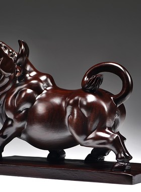 黑檀木牛摆件实木牛气冲天家居z玄关办公室酒柜装饰工艺品开业送