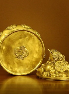 纯黄铜聚宝盆盖子铜金蟾如意存钱罐盖招财公司业送礼品