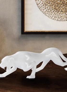 招财客厅汽车豹子摆件白瓷电视柜装饰摆件办公室创意造景道具