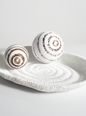 现代肌理盘摆件极简白色圆形纹理托盘样板房客厅茶几软装饰品