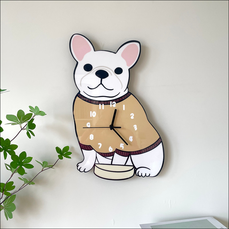 卡通创意法斗狗狗动物装饰挂钟宠物店幼儿园儿童房静音挂墙时钟表,淘宝优惠券,粉丝福利购,淘宝优惠卷
