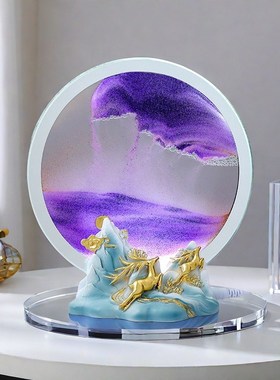 翻转自动流沙画一鹿相伴发光底座客厅书房卧室装饰工艺品