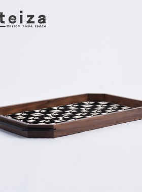 Oteiz现代金属皮革木质托盘客厅茶几样板间售楼部装饰品