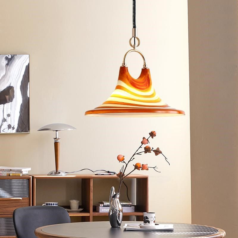 中古风彩绘喇叭吊灯设计师草帽飞碟茶室伸缩升降岛吧台吊灯具,淘宝优惠券,粉丝福利购,淘宝优惠卷