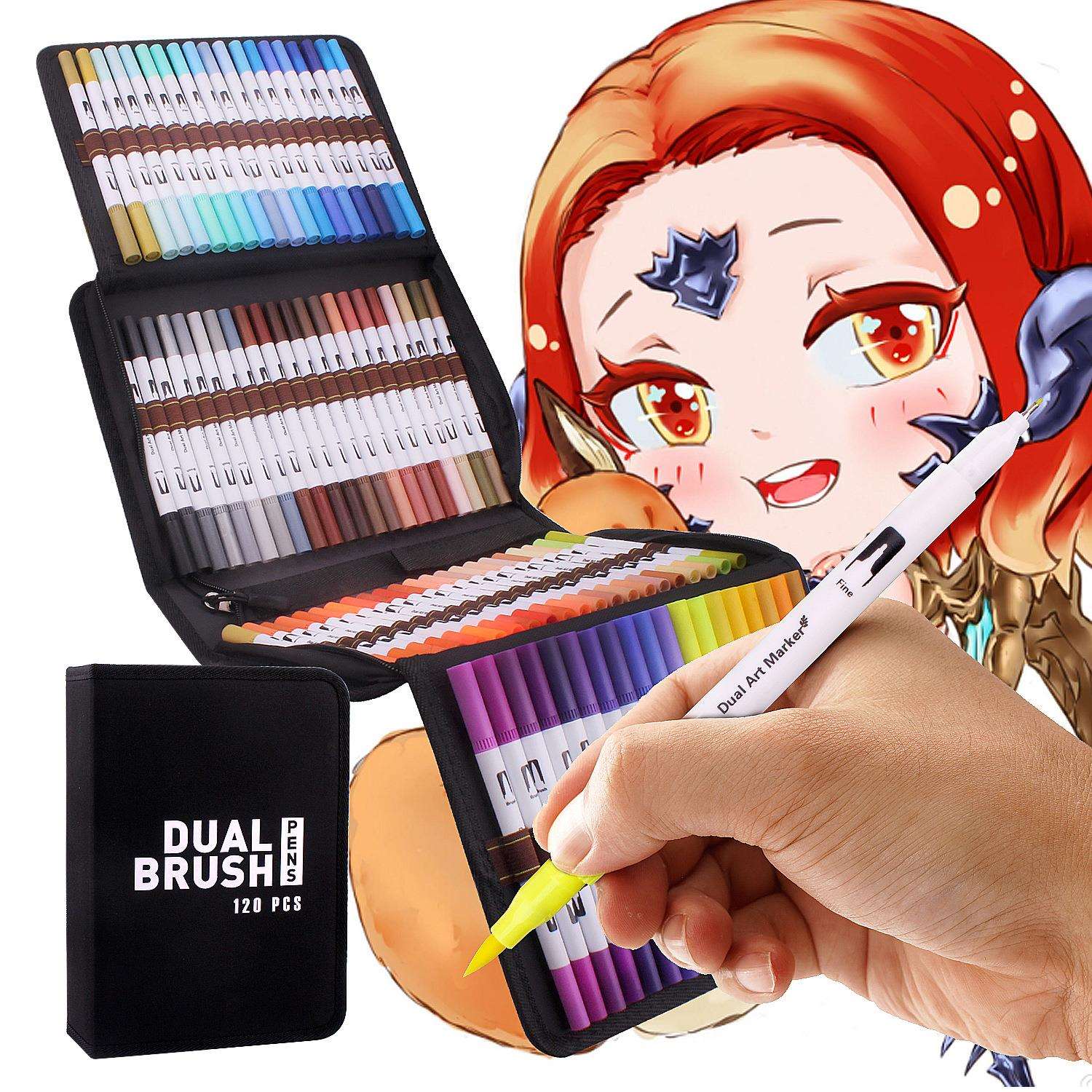 132-color double-head soft-head children's watercolor pen bag set art painting supplies water-based markers