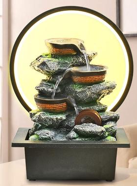 小型假山流水喷泉客厅招财风水轮办公室桌面生财风水球循环水摆件