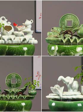 创意陶瓷招财摆件自动循环水室内流水鱼缸增氧过滤器家用瀑布景观