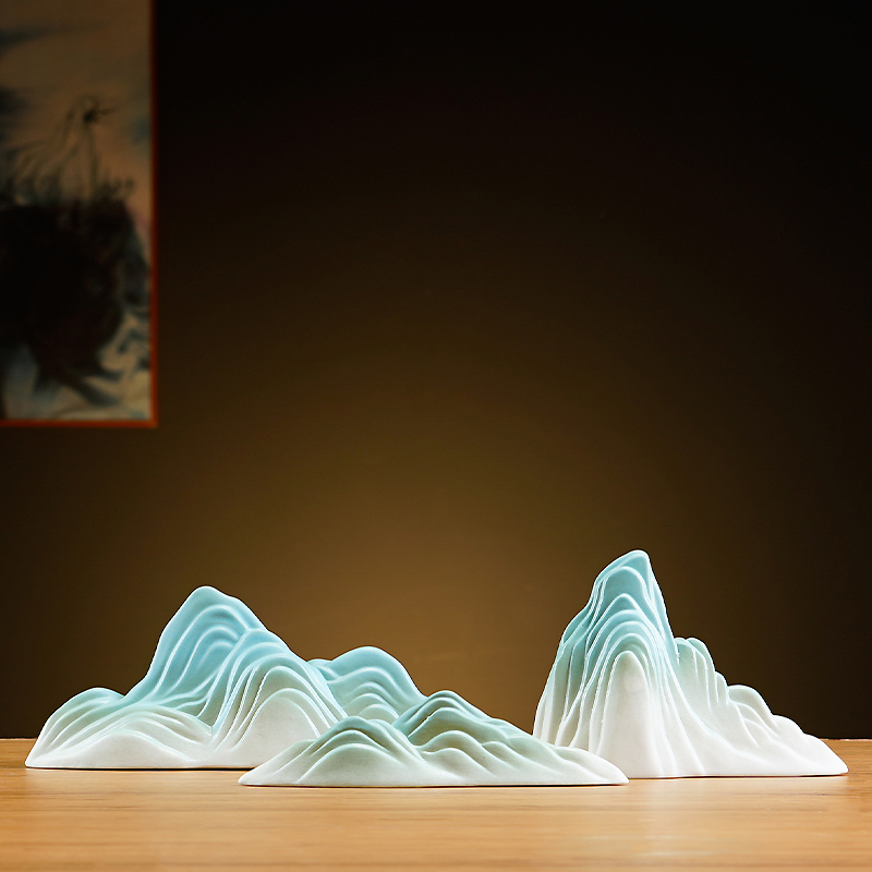 中式创意家居沙盘枯山水刘钱陶瓷假山玄关茶室桌面鱼缸造景装饰品 - 图2