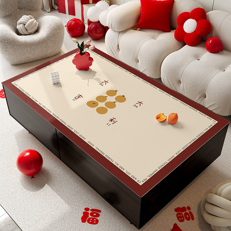 个性国潮茶几桌布防水防油免洗防烫台面垫子高级感皮革餐桌垫台布 - 图0