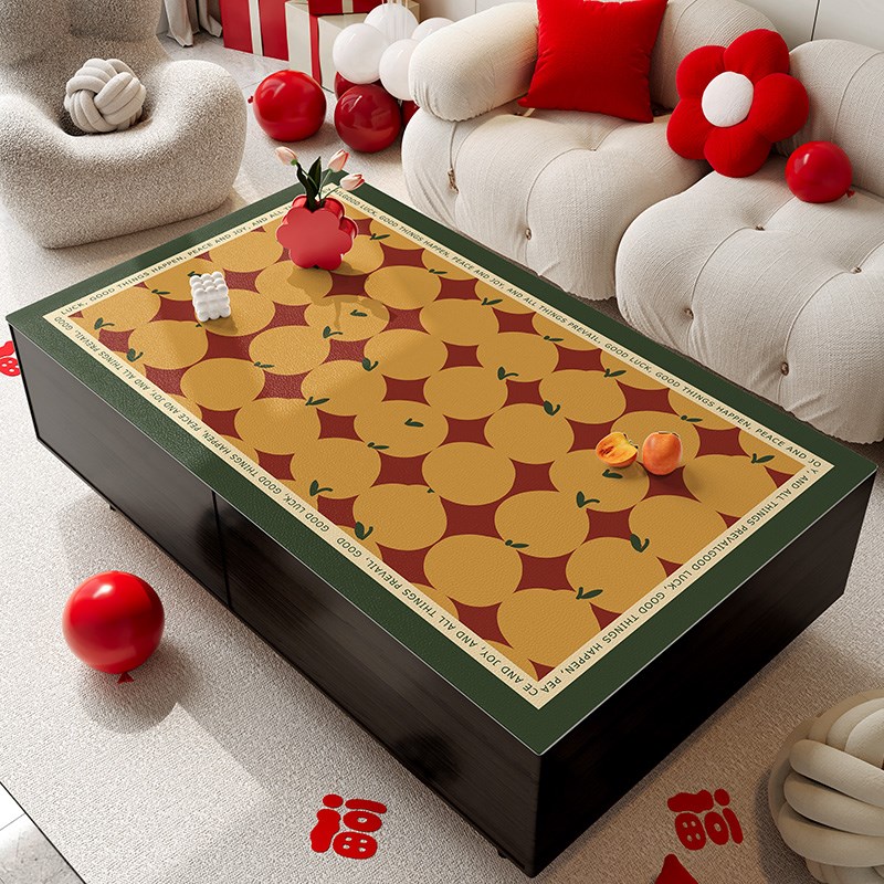 个性国潮茶几桌布防水防油免洗防烫台面垫子高级感皮革餐桌垫台布 - 图1